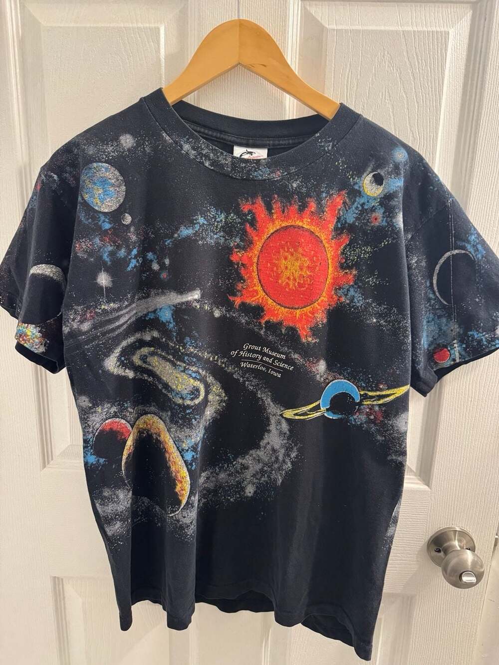 Vintage 90s Peter Kull Solar System Graphic T-Shirt Grout Museum Waterloo Large